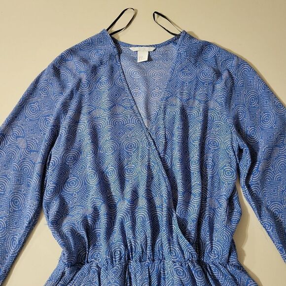 H&M Blue Geometric Print Bell Sleeve V-Neck Romper - Picture 11 of 15